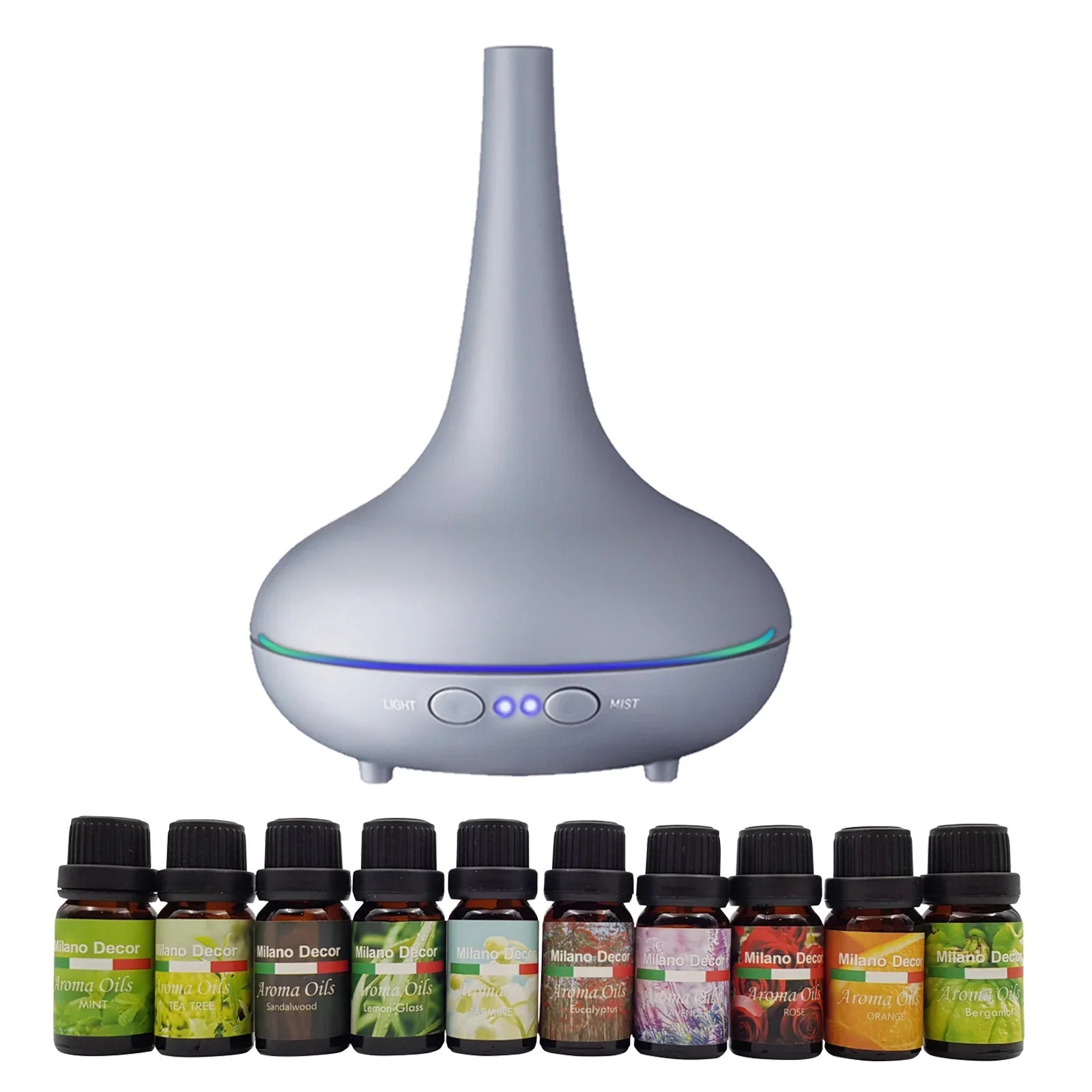 Milano Aroma Diffuser Set With 13 Pack Diffuser Oils Humidifier Aromatherapy - Matt Grey - Flea Market